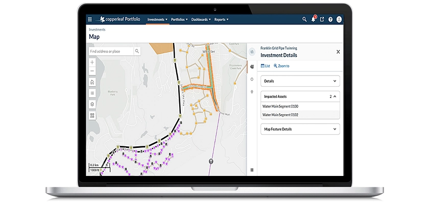 screenshot of the asset investment map summary of the interactive GIS experience